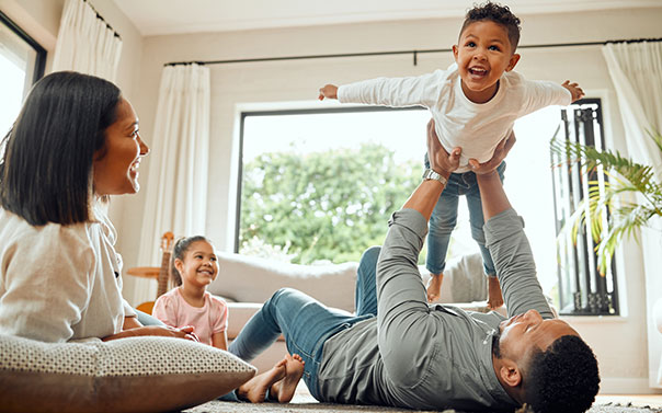 young family in living room